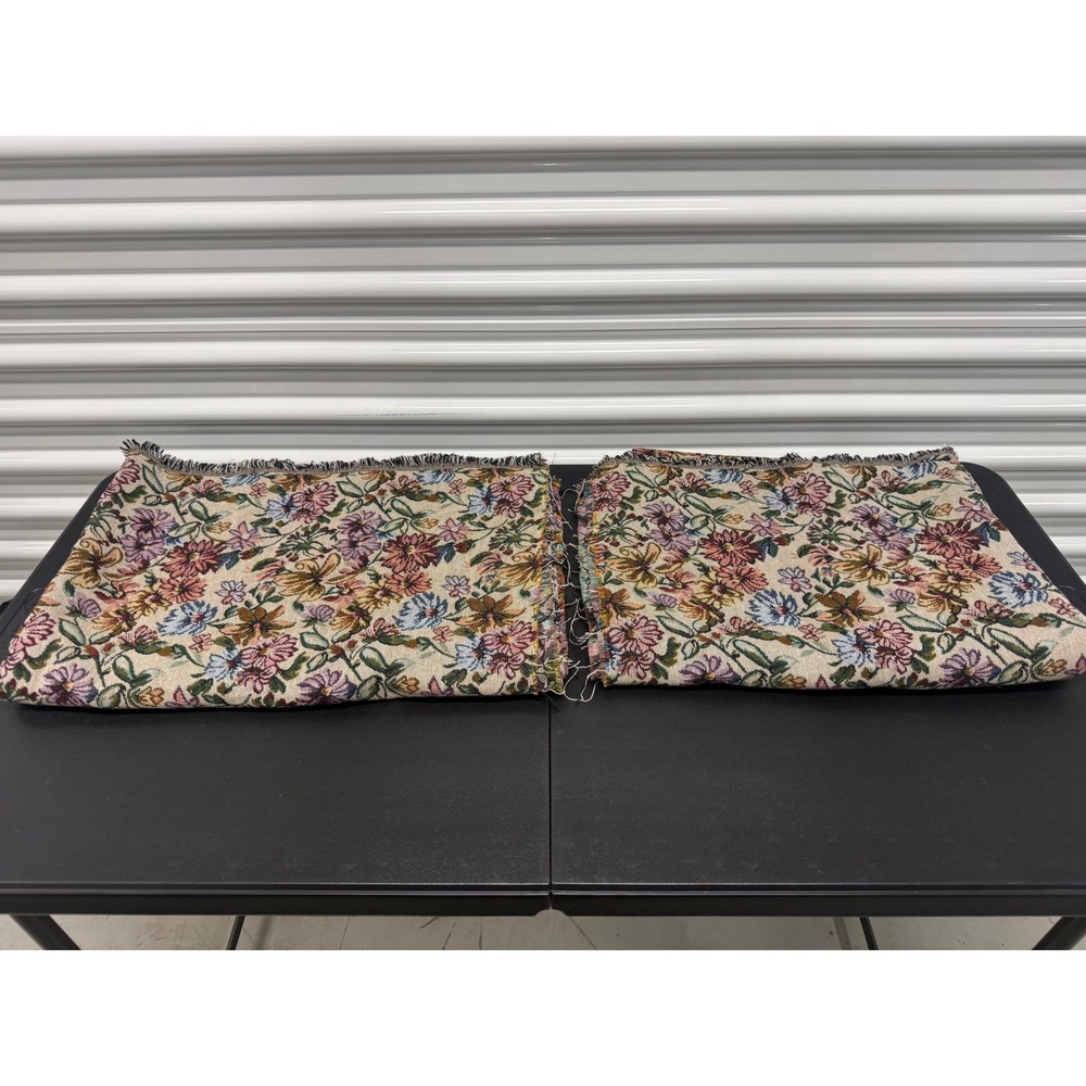 Vintage Floral Tapestry Woven Fabric Remnants 2 Piece Set Upholstery Crafting